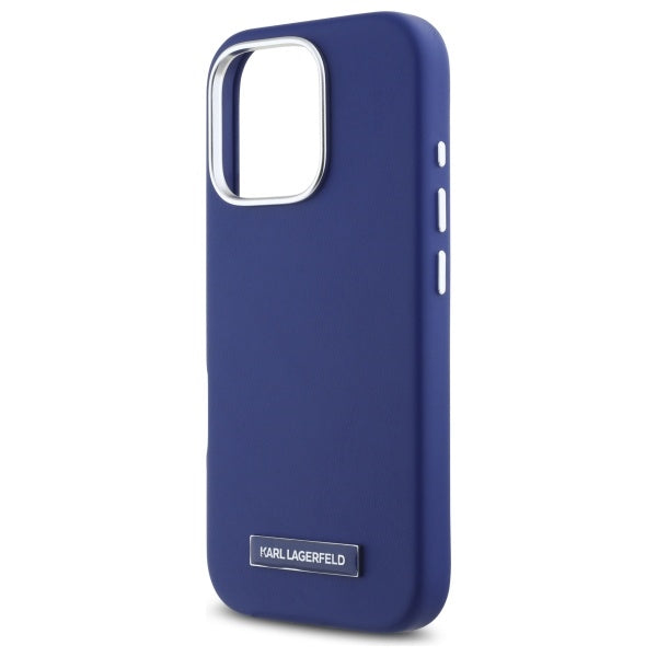 Coque MagSafe pour Apple iPhone 16 Pro Max, Karl Lagerfeld, FW Metal Plate, Bleue