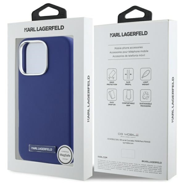 Coque MagSafe pour Apple iPhone 16 Pro Max, Karl Lagerfeld, FW Metal Plate, Bleue