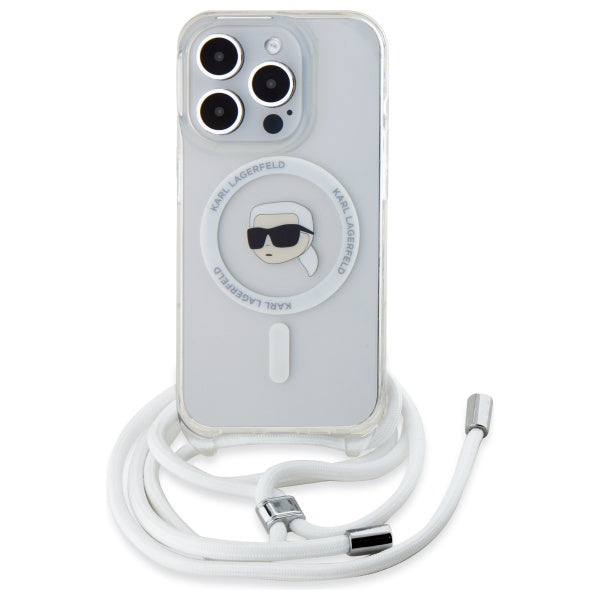 Coque MagSafe pour Apple iPhone 16 Pro Max, Karl Lagerfeld, IML Crossbody Karl's Head, Transparente