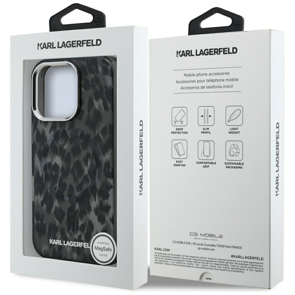 Étui MagSafe pour Apple iPhone 16 Pro Max, Karl Lagerfeld, Motif Léopard IML, Noir