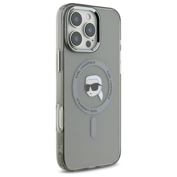 MagSafe Case for Apple iPhone 16 Pro Max, Karl Lagerfeld, IML Metal Karl's Head, Black
