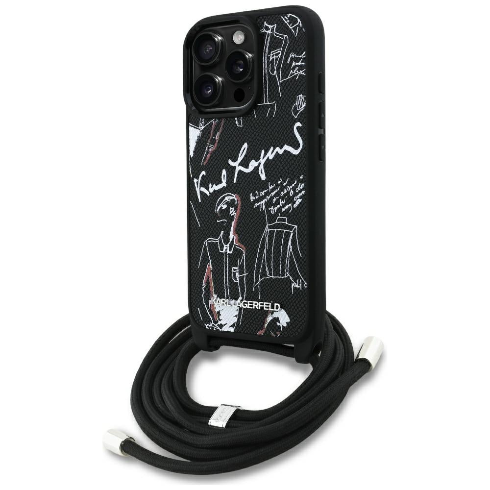 Étui MagSafe pour Apple iPhone 16 Pro Max, Karl Lagerfeld, Saffiano Crossbody, Noir