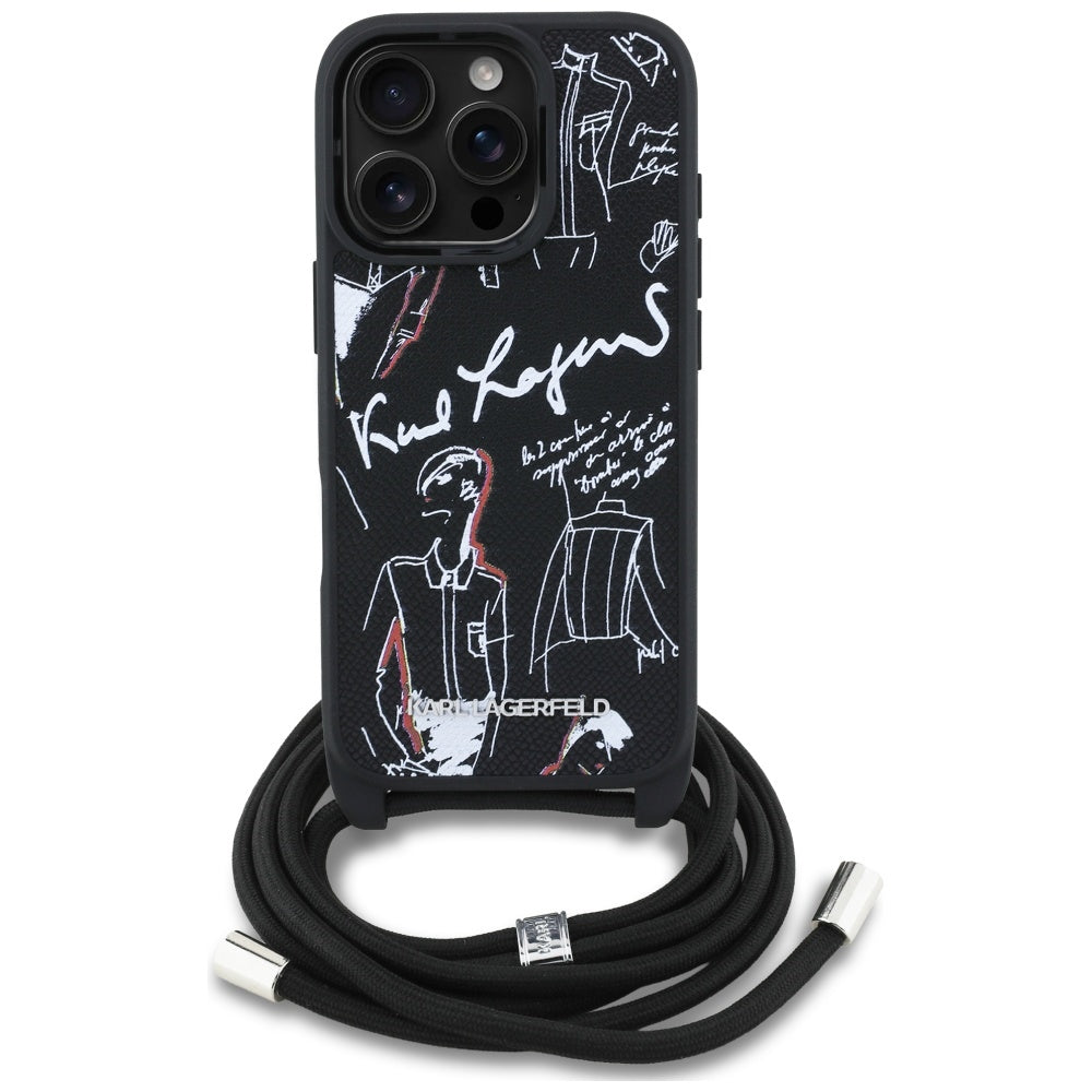 Étui MagSafe pour Apple iPhone 16 Pro Max, Karl Lagerfeld, Saffiano Crossbody, Noir