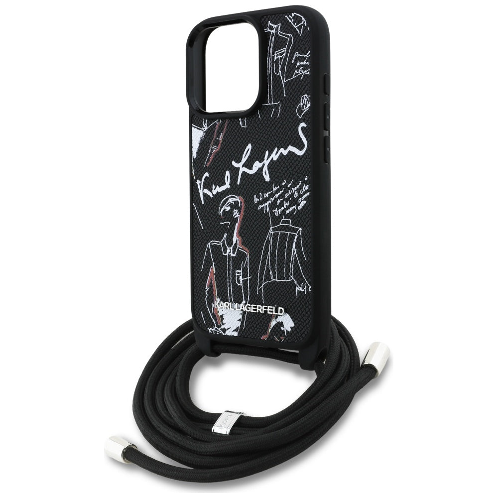 Étui MagSafe pour Apple iPhone 16 Pro Max, Karl Lagerfeld, Saffiano Crossbody, Noir