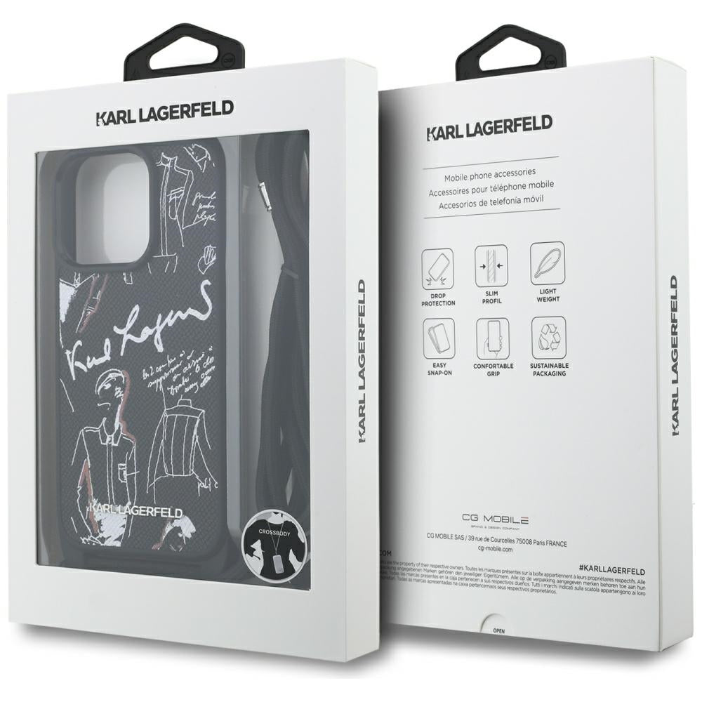 Étui MagSafe pour Apple iPhone 16 Pro Max, Karl Lagerfeld, Saffiano Crossbody, Noir