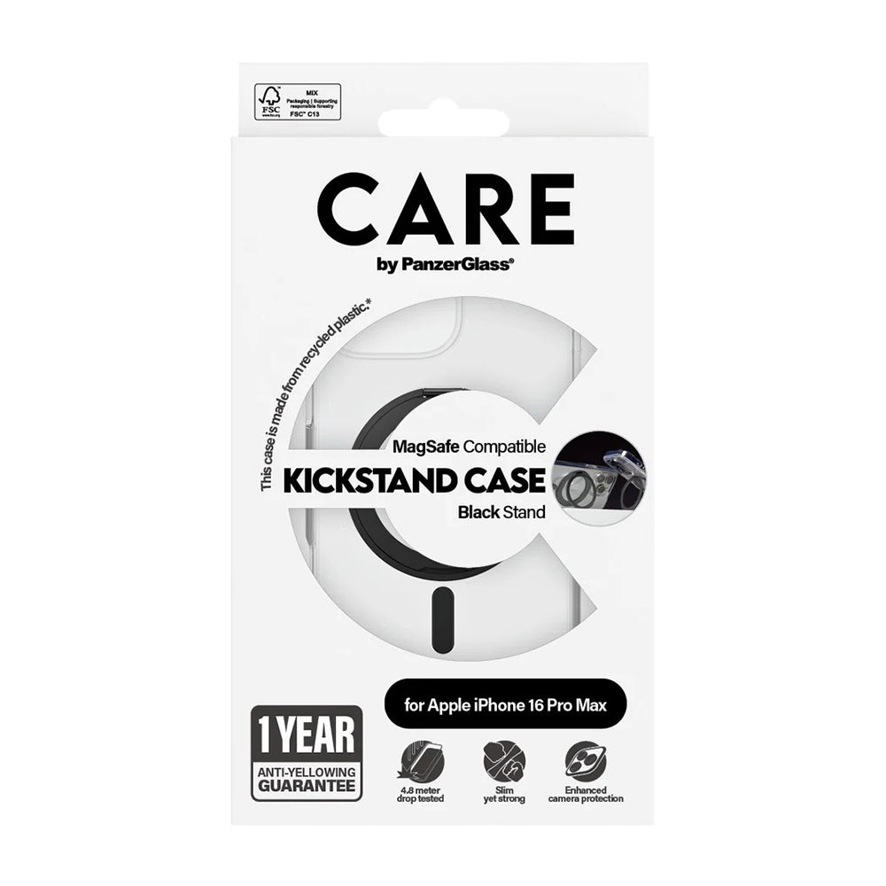Coque MagSafe pour Apple iPhone 16 Pro Max, PanzerGlass, avec fonction support, Transparente Noire