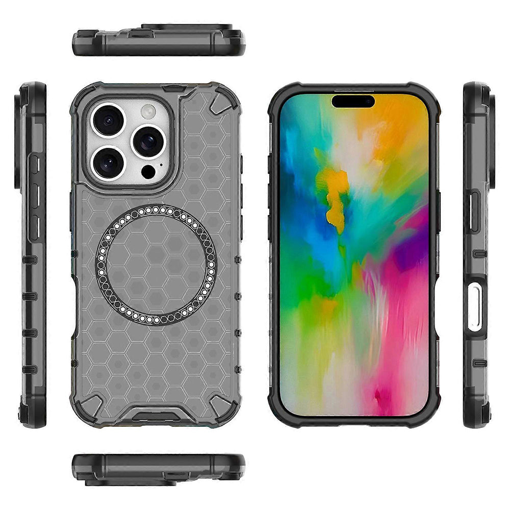 Coque MagSafe pour Apple iPhone 16 Pro Max, Techsuit, HoneyComb Shield, Noire