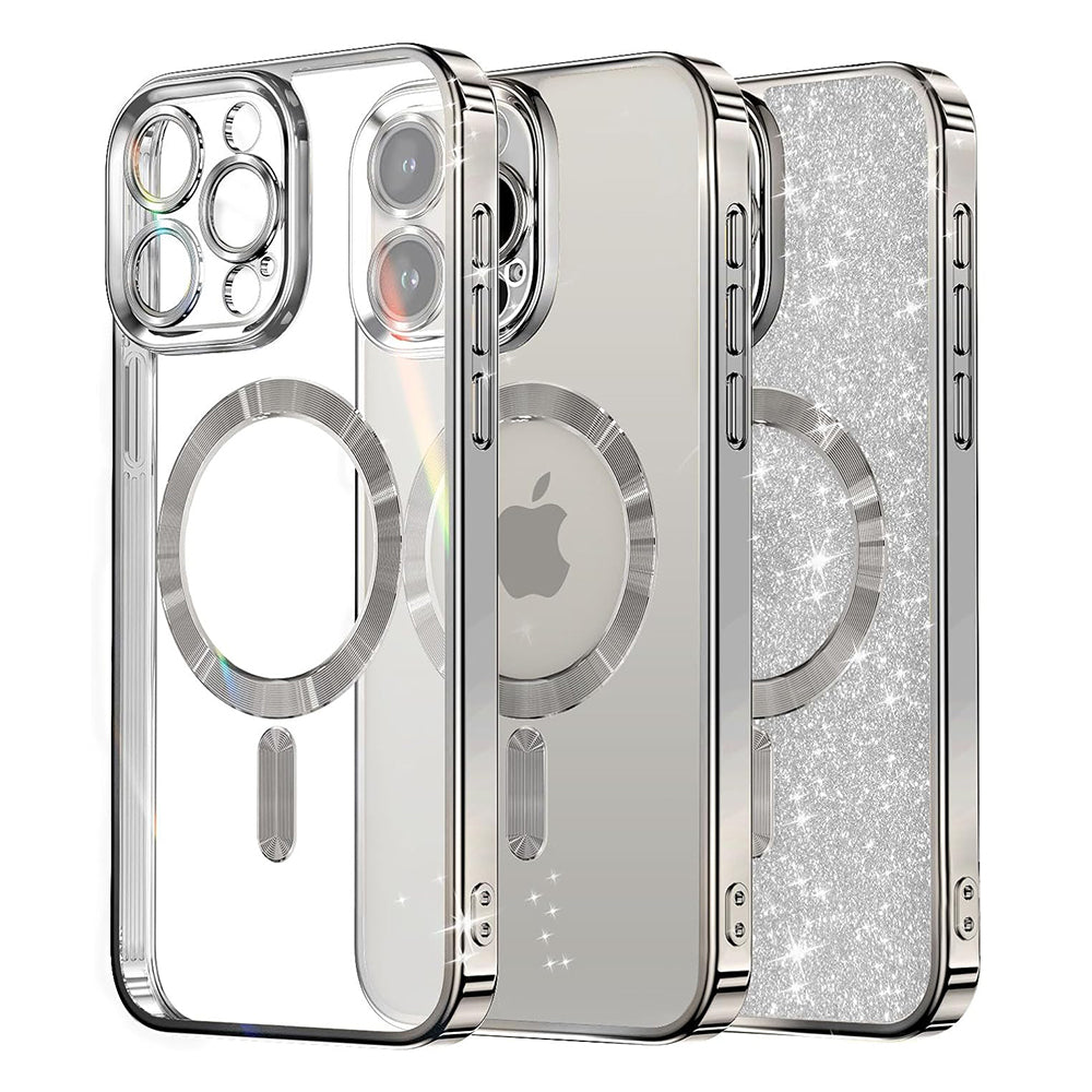 Coque MagSafe pour Apple iPhone 16 Pro Max, Techsuit, Luxury Glitter, Argentée