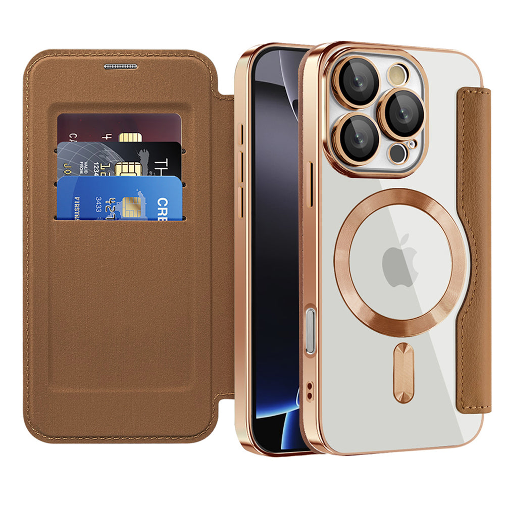 Coque MagSafe pour Apple iPhone 16 Pro Max, Techsuit, SmartMag Book, Marron