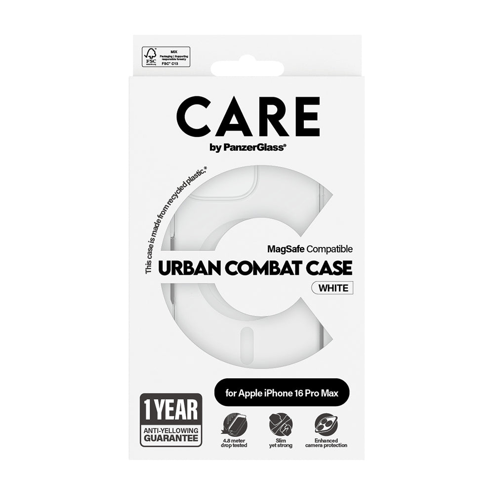 Coque MagSafe pour Apple iPhone 16 Pro, PanzerGlass, Care Urban Combat, Transparente Blanche