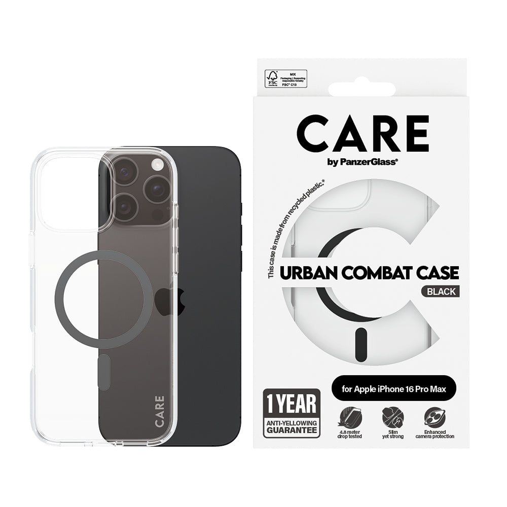 Étui MagSafe pour Apple iPhone 16 Pro, PanzerGlass, Care Urban Combat, Transparent Noir