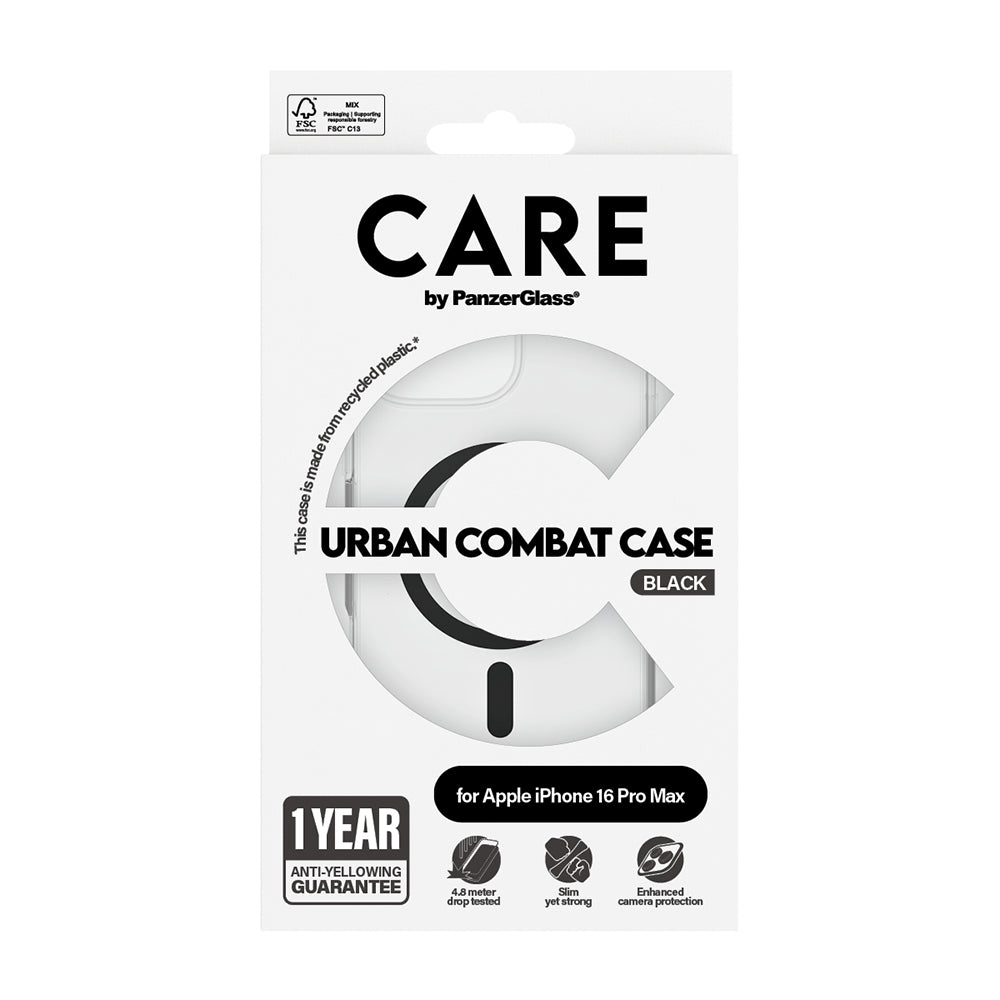 Étui MagSafe pour Apple iPhone 16 Pro, PanzerGlass, Care Urban Combat, Transparent Noir