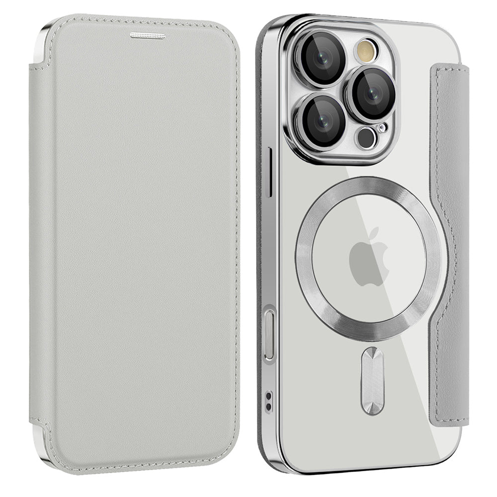 Coque MagSafe pour Apple iPhone 16 Pro, Techsuit, SmartMag Book, Gris