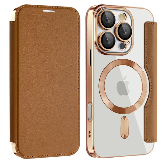 MagSafe Case for Apple iPhone 16 Pro, Techsuit, SmartMag Book, Brown