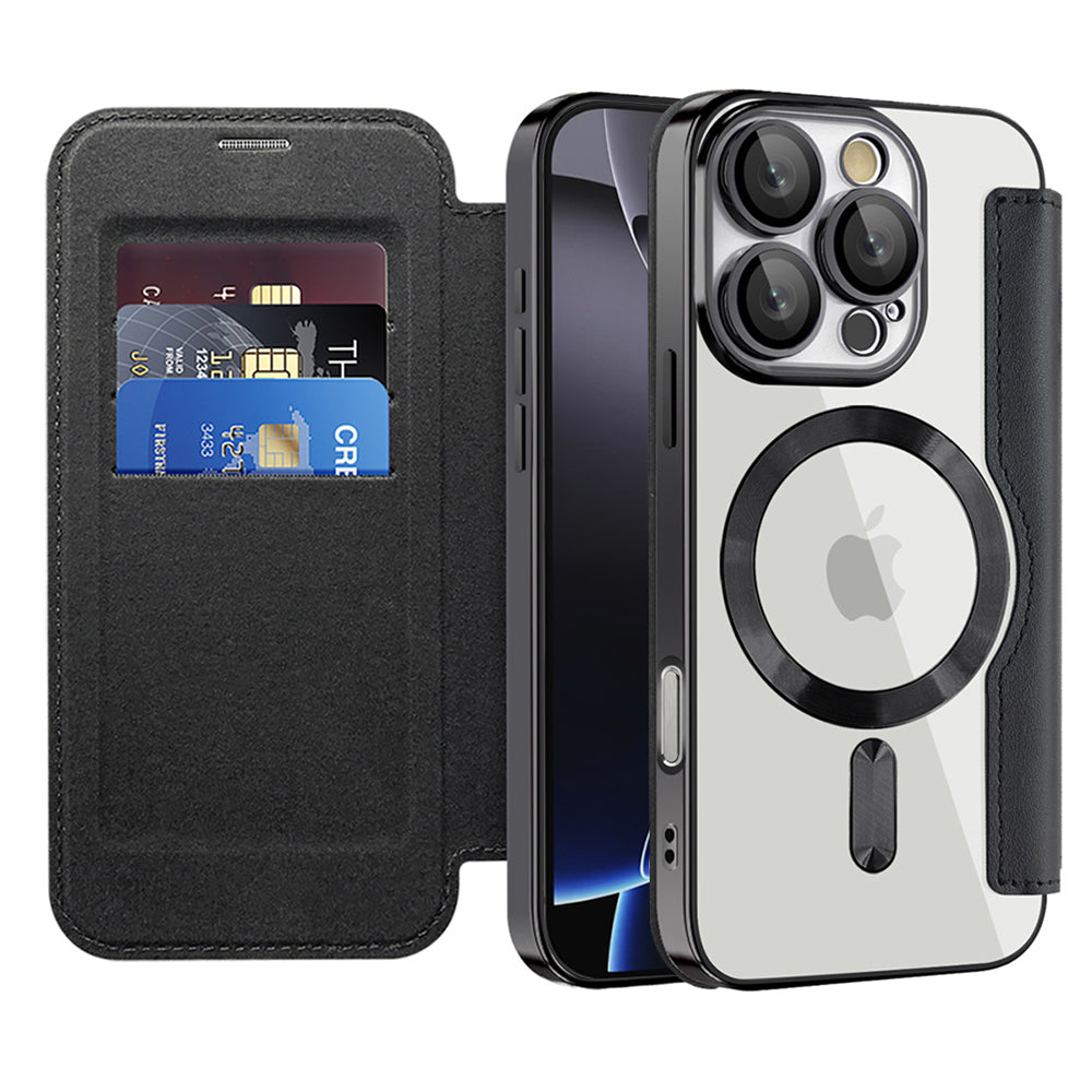 Coque MagSafe pour Apple iPhone 16 Pro, Techsuit, SmartMag Book, Noire