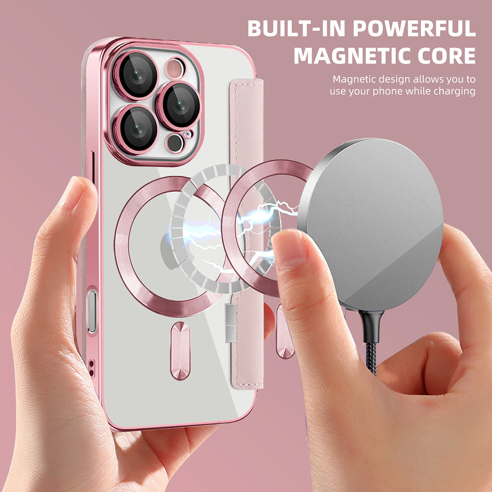 Coque MagSafe pour Apple iPhone 16 Pro, Techsuit, SmartMag Book, Rose
