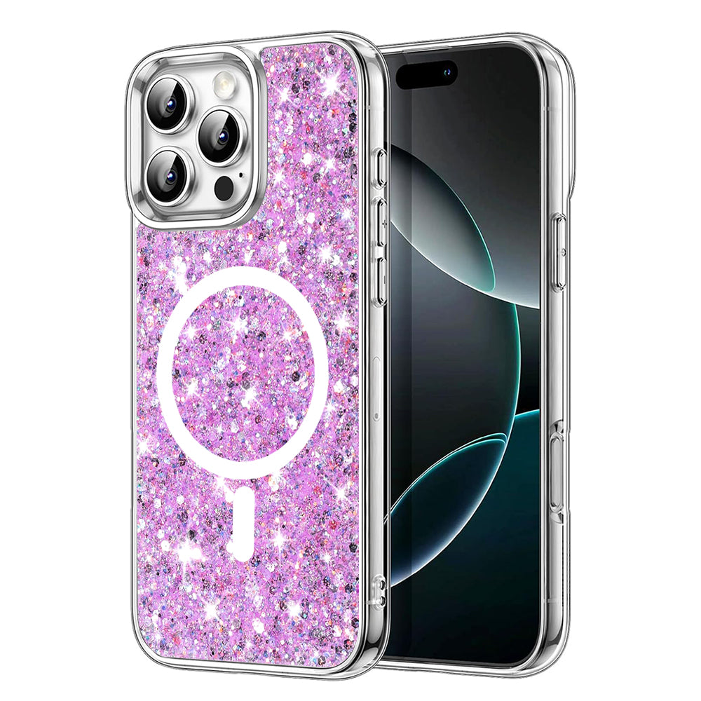 Coque MagSafe pour Apple iPhone 16 Pro, Techsuit, Paillettes Étincelantes, Magenta