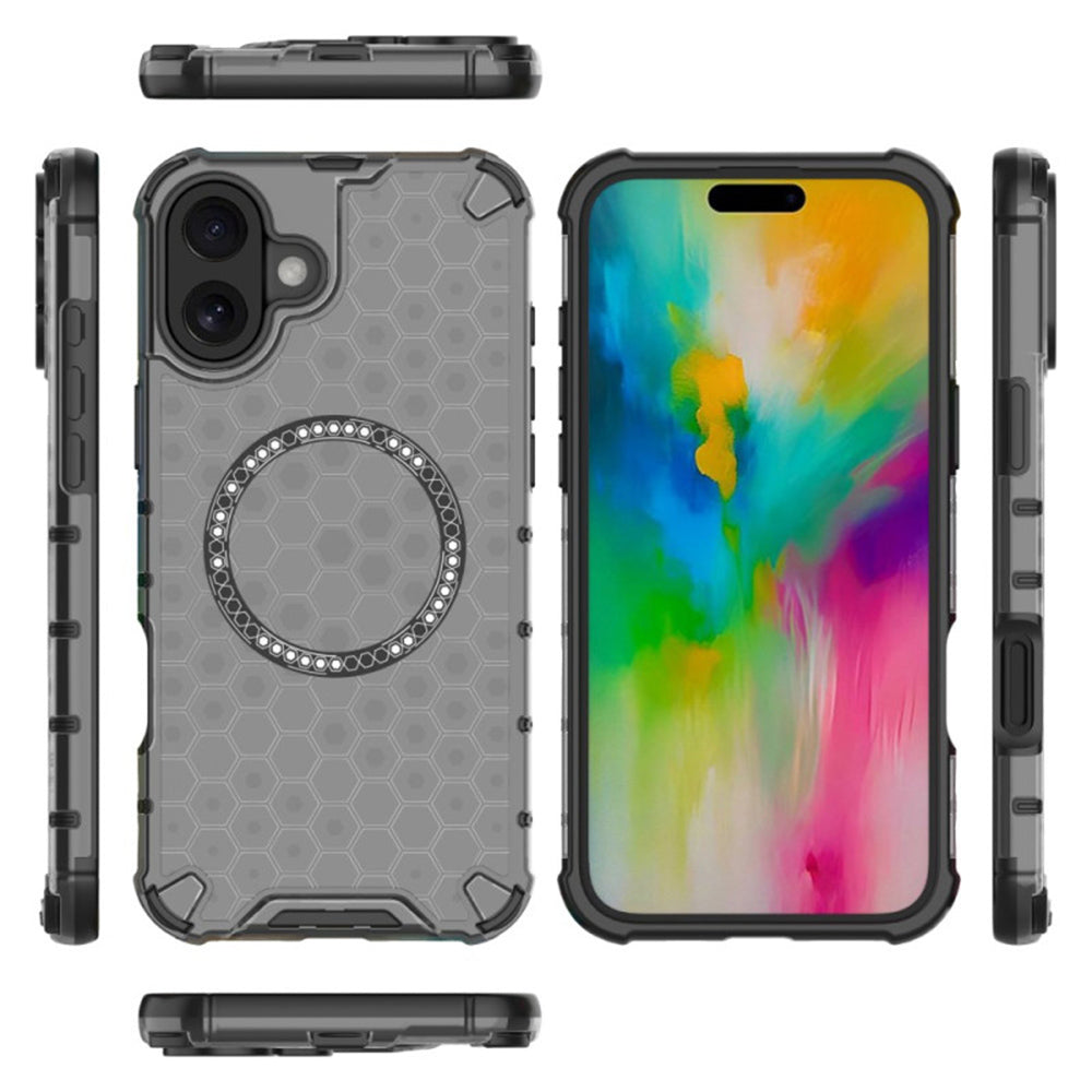Coque MagSafe pour Apple iPhone 16, Techsuit, HoneyComb Shield, Noire