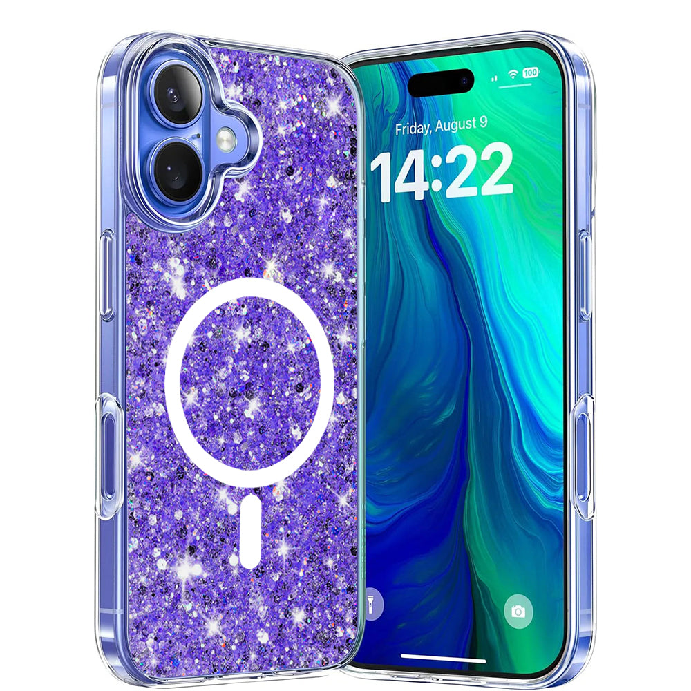 Coque MagSafe pour Apple iPhone 16, Techsuit, Paillettes Scintillantes, Violet