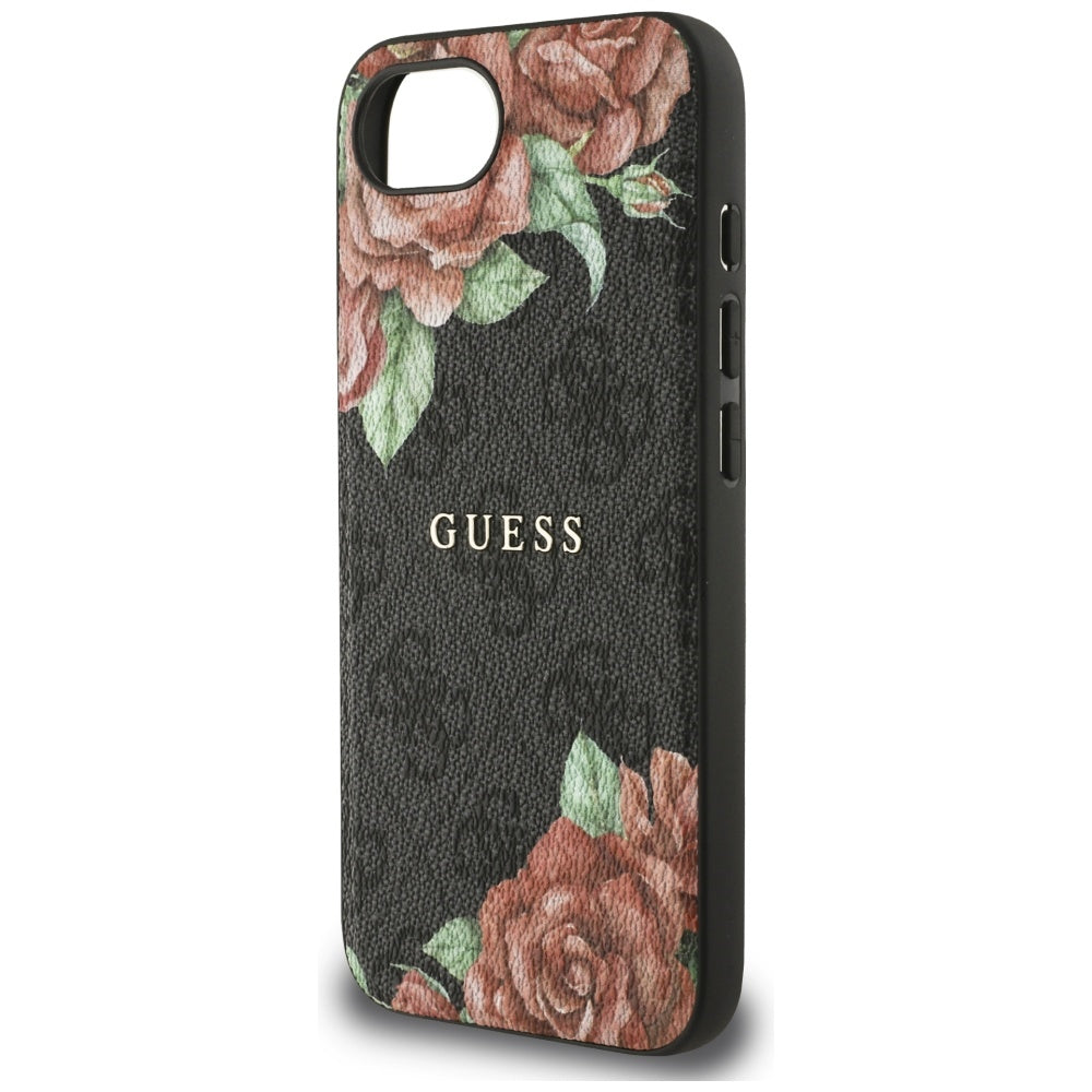 Étui MagSafe pour Apple iPhone 17e / 16e, Guess, Imprimé Fleurs 4G, Noir