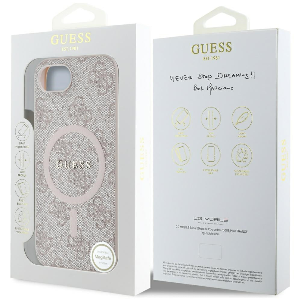 Étui MagSafe pour Apple iPhone 17e / 16e, Guess, 4G Ring Classic Logo, Rose