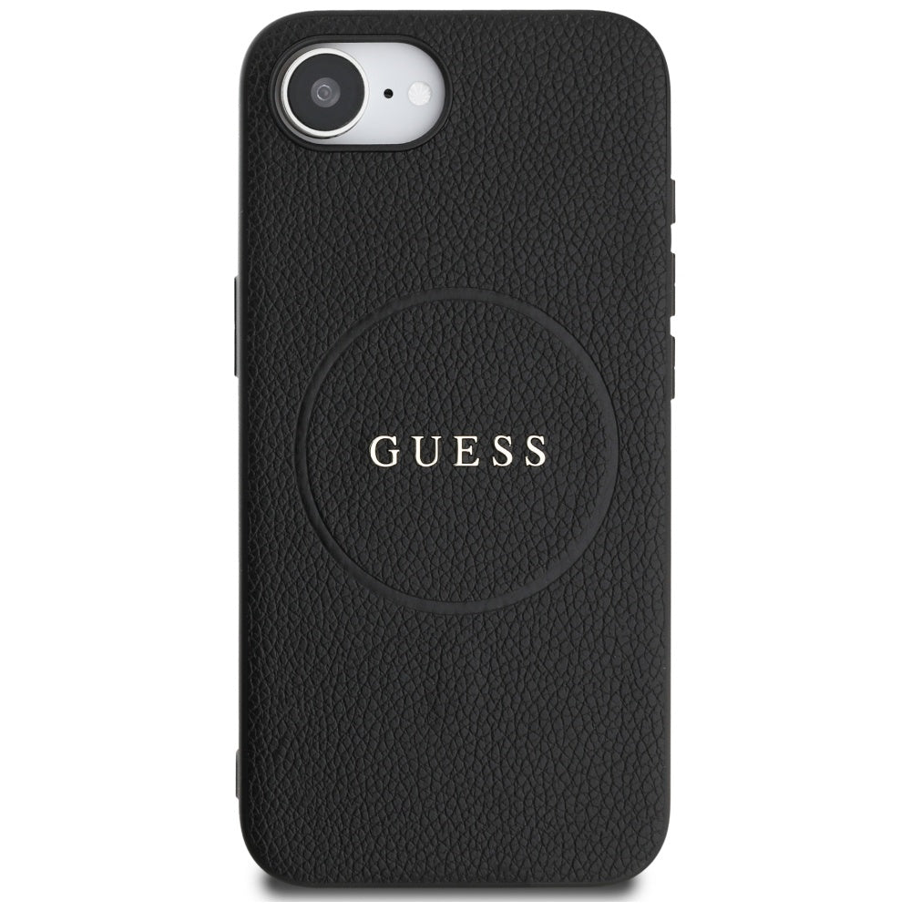 MagSafe Case for Apple iPhone 17e / 16e, Guess, Grained Gold Ring, Black
