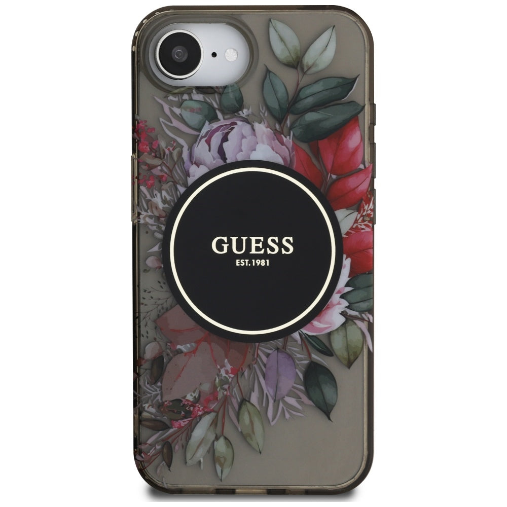 Étui MagSafe pour Apple iPhone 17e / 16e, Guess, IML Flowers, Noir