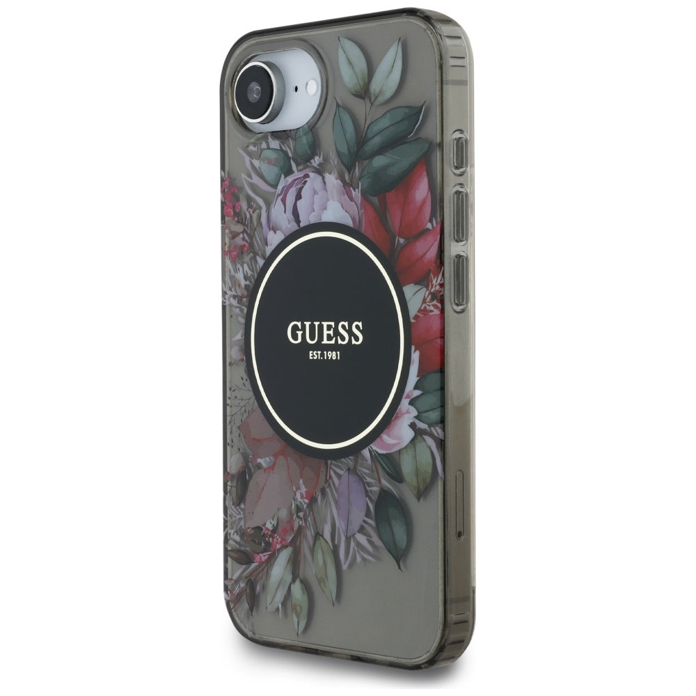 Étui MagSafe pour Apple iPhone 17e / 16e, Guess, IML Flowers, Noir