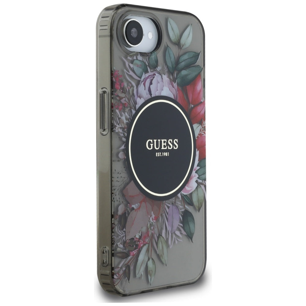 Étui MagSafe pour Apple iPhone 17e / 16e, Guess, IML Flowers, Noir