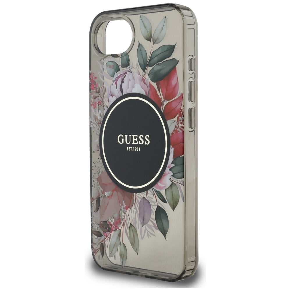 Étui MagSafe pour Apple iPhone 17e / 16e, Guess, IML Flowers, Noir