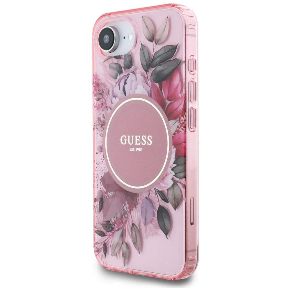 MagSafe Case for Apple iPhone 17e / 16e, Guess, IML Flowers, Pink