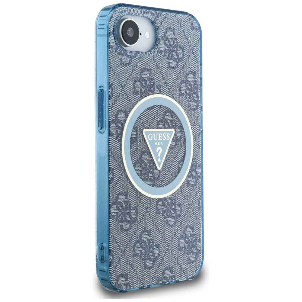 Étui MagSafe pour Apple iPhone 17e / 16e, Guess, IML Glitter 4G Circle Triangle, Bleu