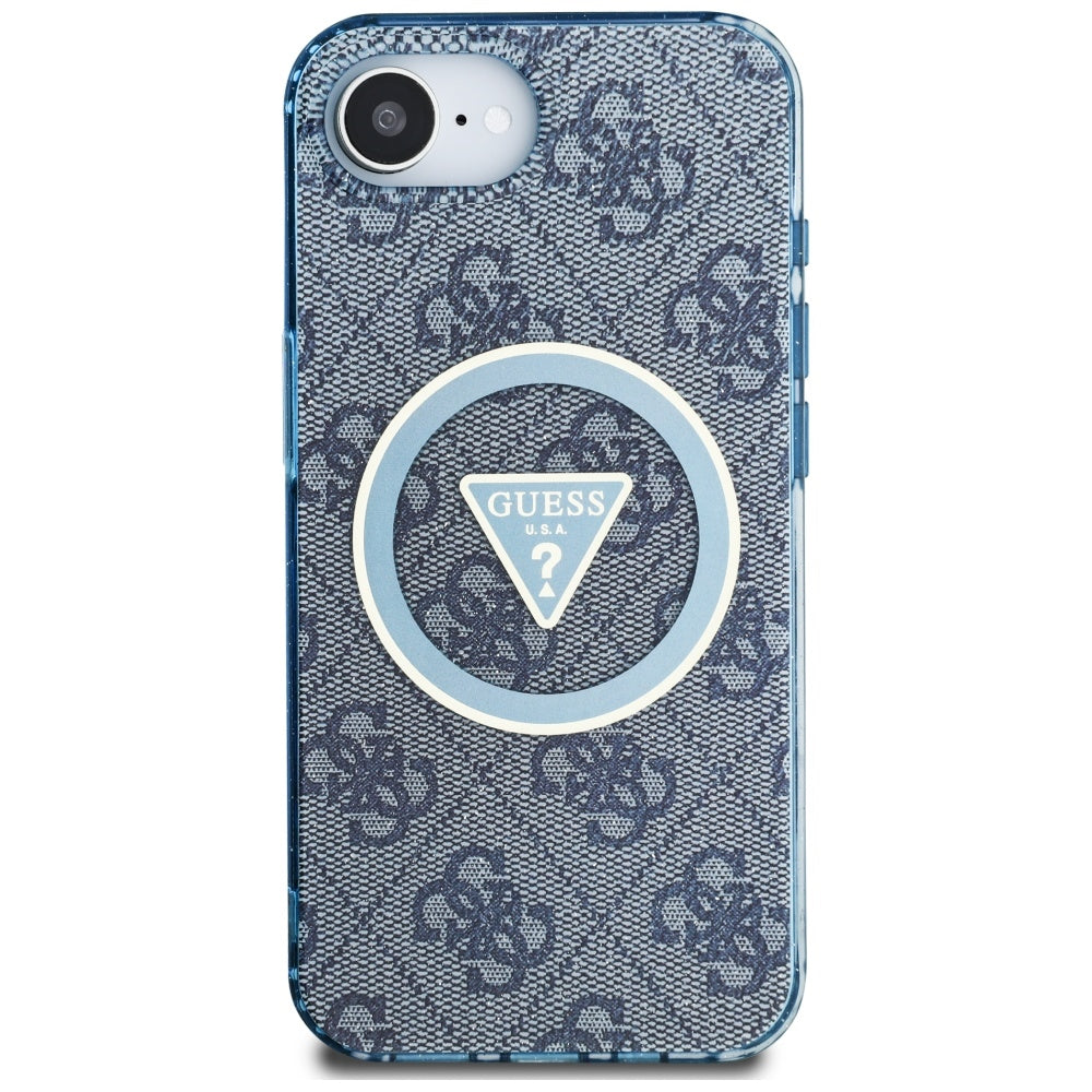 Étui MagSafe pour Apple iPhone 17e / 16e, Guess, IML Glitter 4G Circle Triangle, Bleu