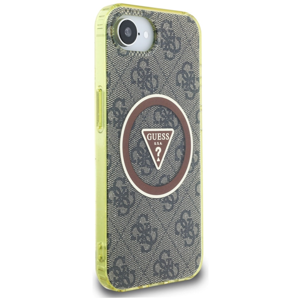 Étui MagSafe pour Apple iPhone 17e / 16e, Guess, IML Glitter 4G Circle Triangle, Marron