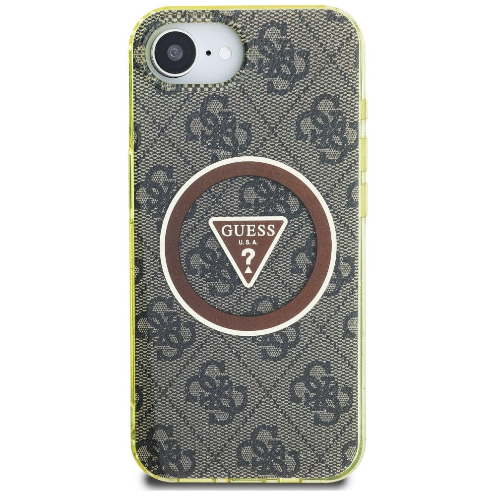 Étui MagSafe pour Apple iPhone 17e / 16e, Guess, IML Glitter 4G Circle Triangle, Marron