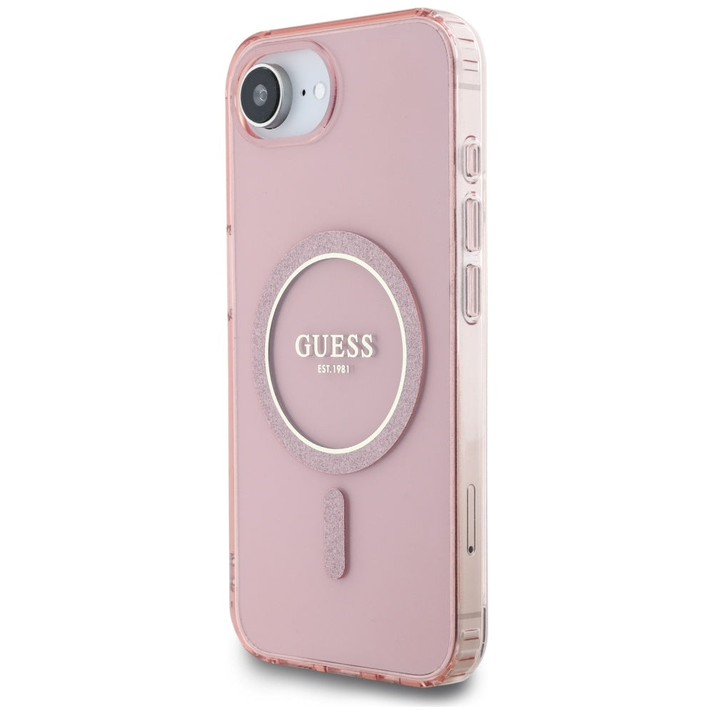MagSafe Case for Apple iPhone 17e / 16e, Guess, IML Glitter Circle, Pink