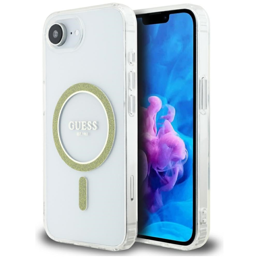 Coque MagSafe pour Apple iPhone 17e / 16e, Guess, IML Glitter Circle, Transparente