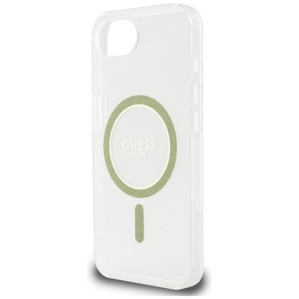 Coque MagSafe pour Apple iPhone 17e / 16e, Guess, IML Glitter Circle, Transparente
