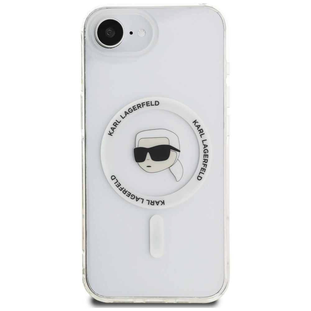 Coque MagSafe pour Apple iPhone 17e / 16e, Karl Lagerfeld, IML Karl's Head, Blanche