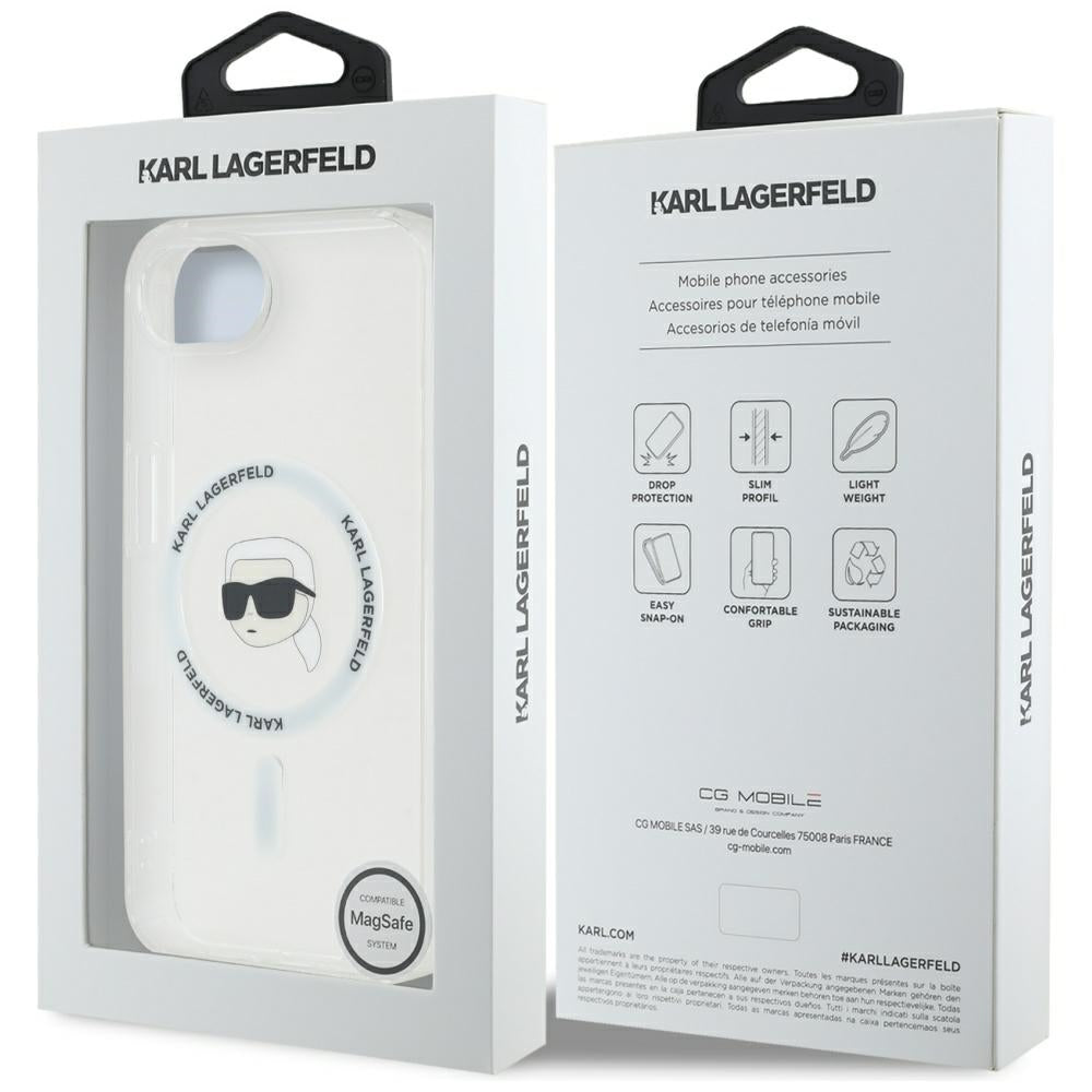 Coque MagSafe pour Apple iPhone 17e / 16e, Karl Lagerfeld, IML Karl's Head, Blanche