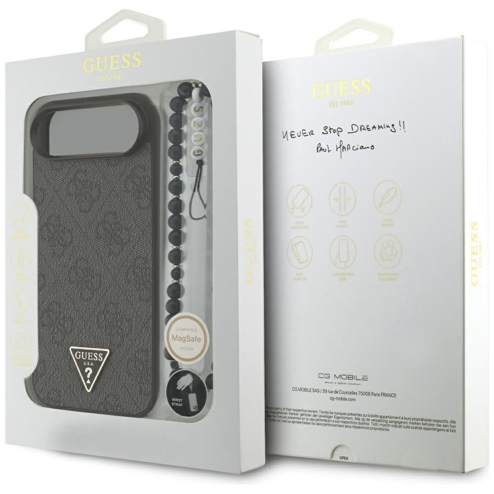 Housse MagSafe pour Apple iPhone 17 Air, Guess, logo Triangle 4G avec bandoulière, Noire