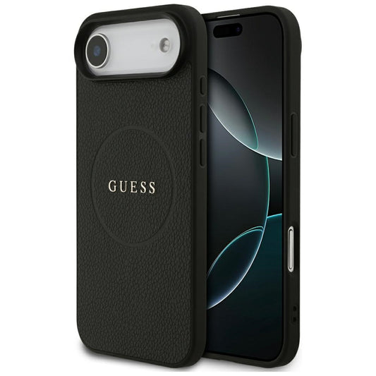 Coque MagSafe pour Apple iPhone 17 Air, Guess, Anneau Doré Grainé, Noire