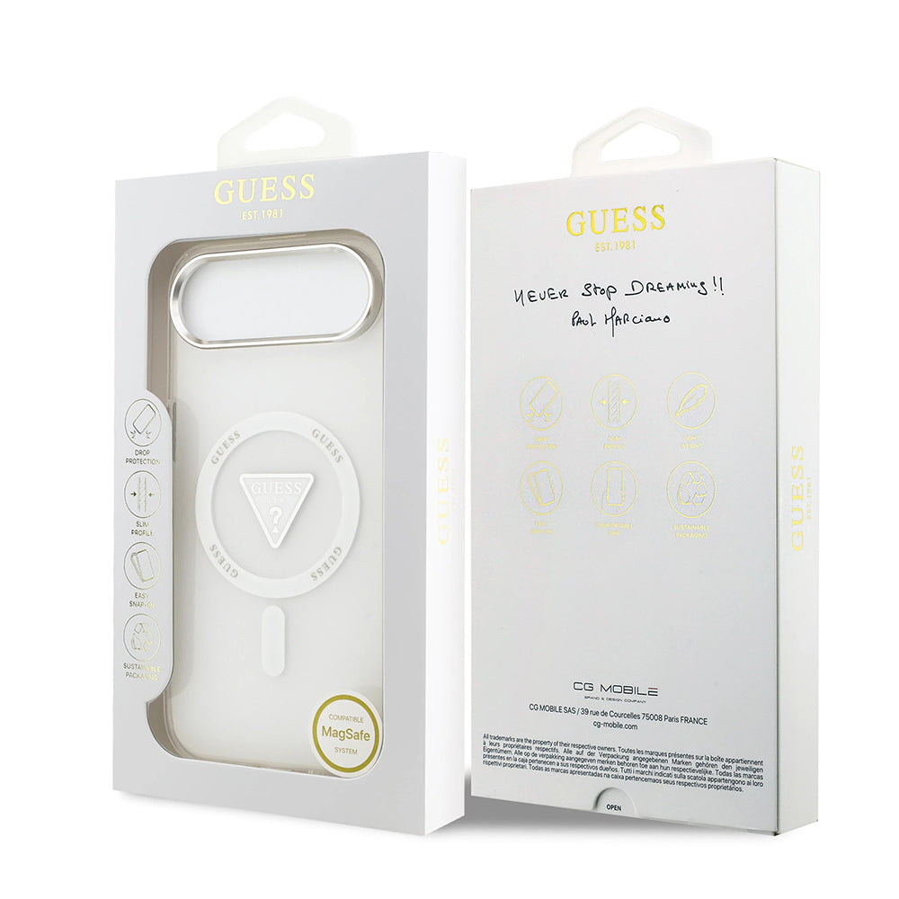 Coque MagSafe pour Apple iPhone 17 Air, Guess, Logo Triangle Dégradé IML, Transparente