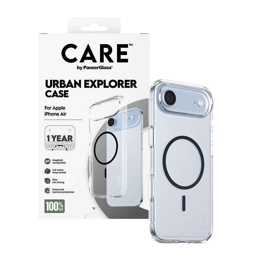 Coque MagSafe pour Apple iPhone 17 Air, PanzerGlass, Care Urban Explorer, Transparent Noir