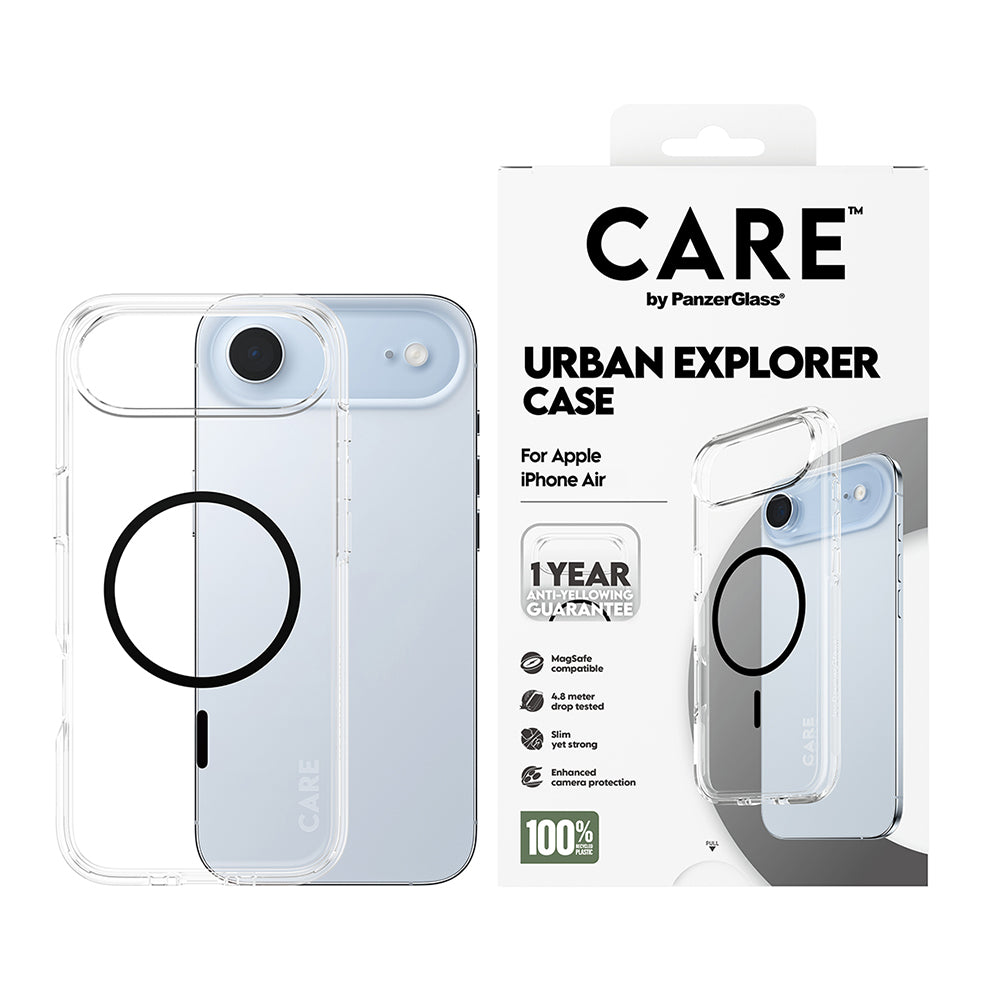 Coque MagSafe pour Apple iPhone 17 Air, PanzerGlass, Care Urban Explorer, Transparent Noir