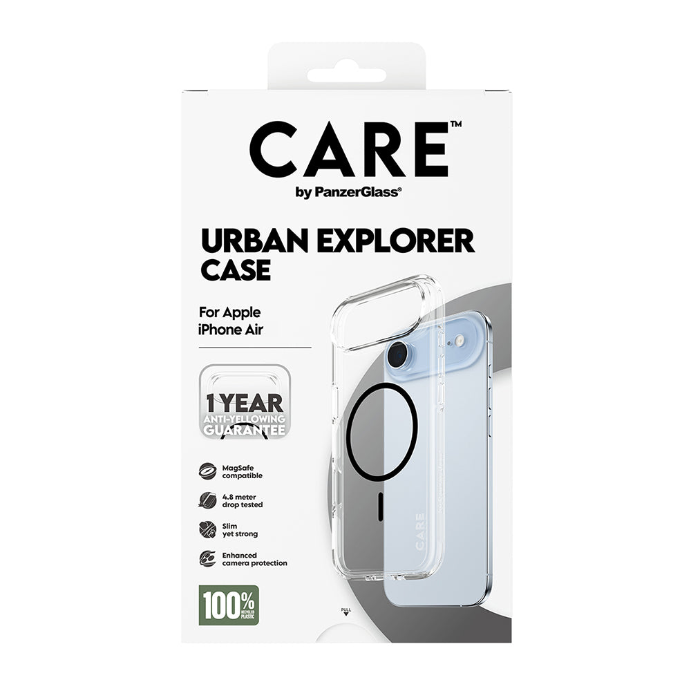 Coque MagSafe pour Apple iPhone 17 Air, PanzerGlass, Care Urban Explorer, Transparent Noir