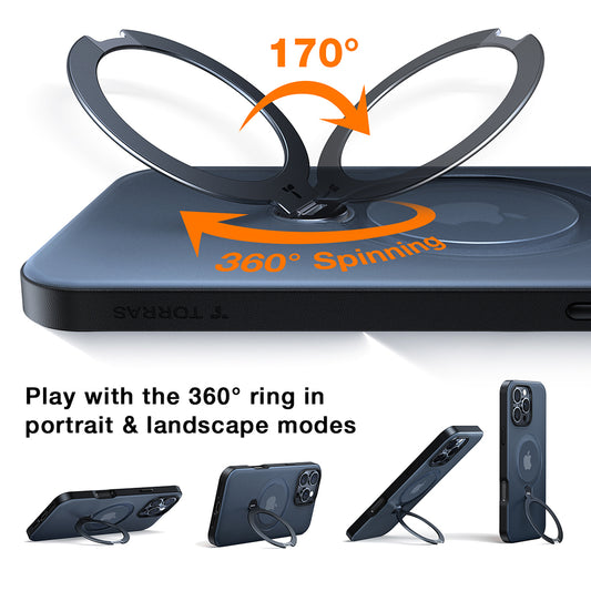 Coque MagSafe pour Apple iPhone 17 Air, Torras, Ostand Spin, Transparente