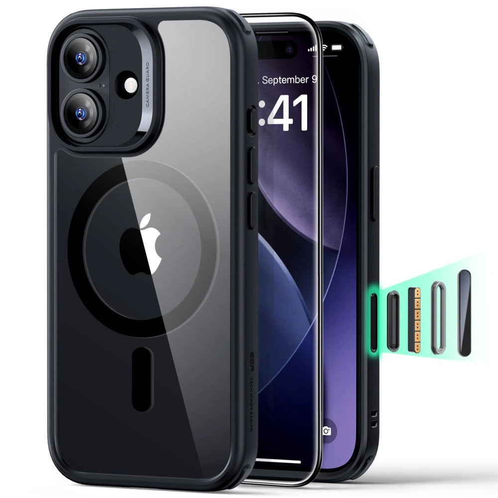 Coque MagSafe pour Apple iPhone 17, ESR, Classic Hybrid avec Protecteur d'Écran, Noir Transparent