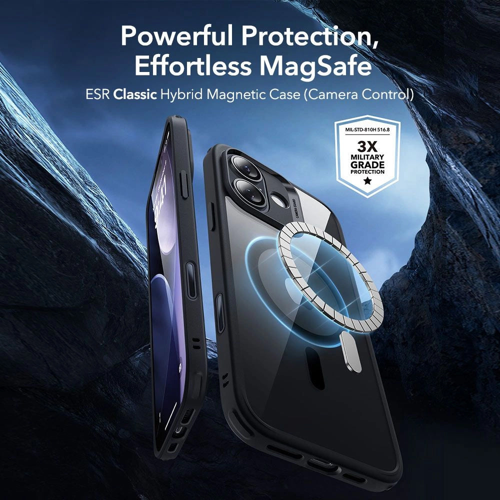 Coque MagSafe pour Apple iPhone 17, ESR, Classic Hybrid avec Protecteur d'Écran, Noir Transparent