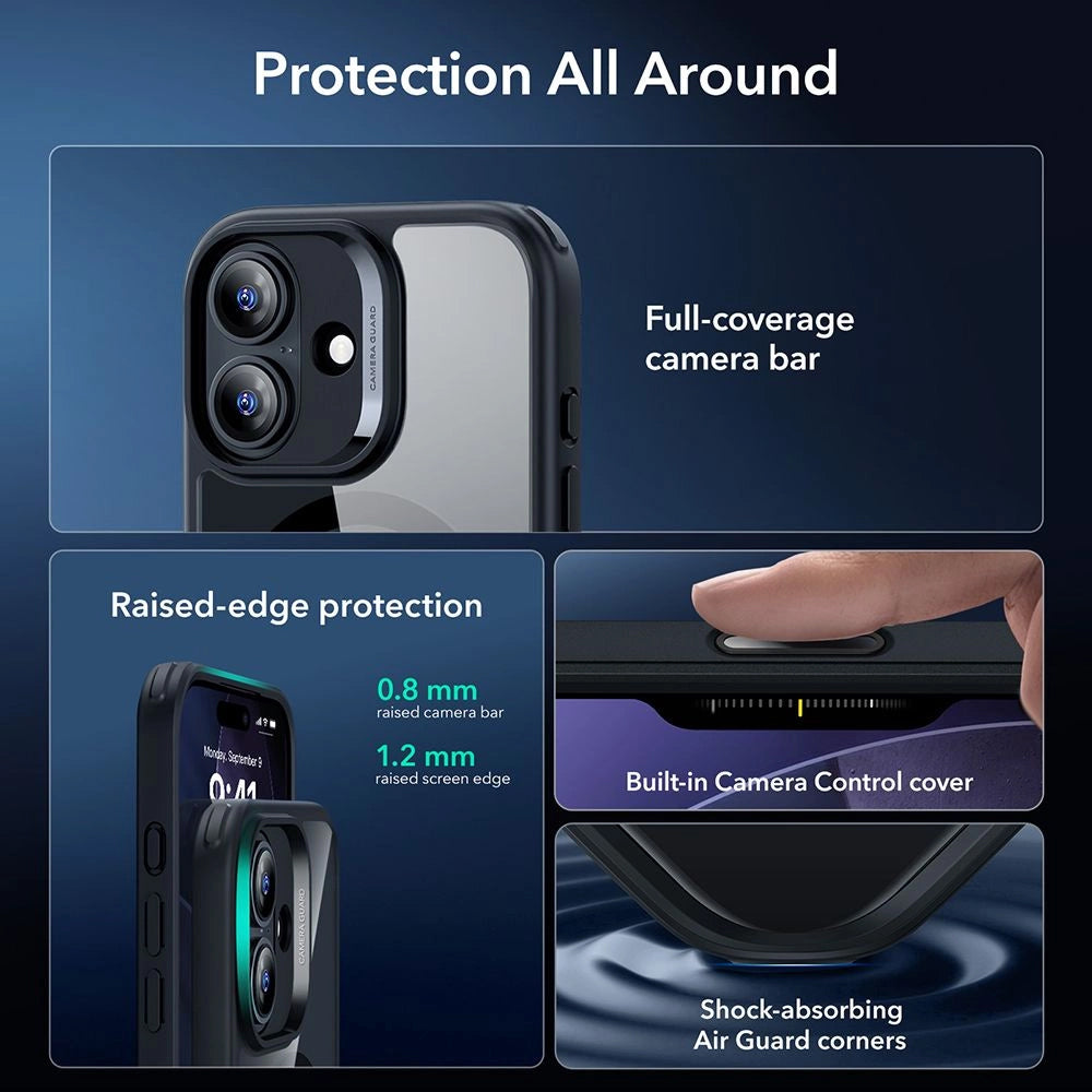 Coque MagSafe pour Apple iPhone 17, ESR, Classic Hybrid avec Protecteur d'Écran, Noir Transparent